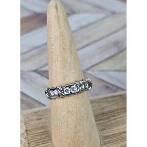 925 Sterling Silver Multi Stone Cubic Zirconia With X Design Band Ring Size 7